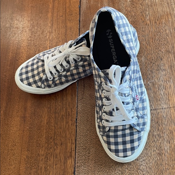 Superga Shoes - Superga Blue Gingham Sneakers GUC, Size 10